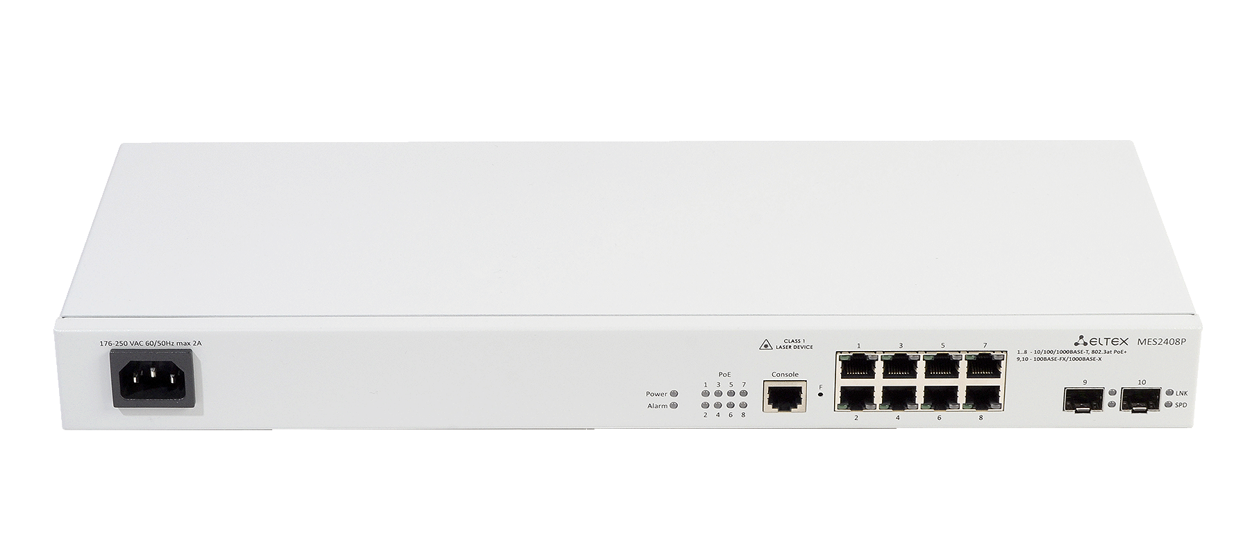 Ethernet-коммутатор MES2408P, 8xPoE/PoE+ (1G) + 2x100/1000BASE-X, L2, 48V DC